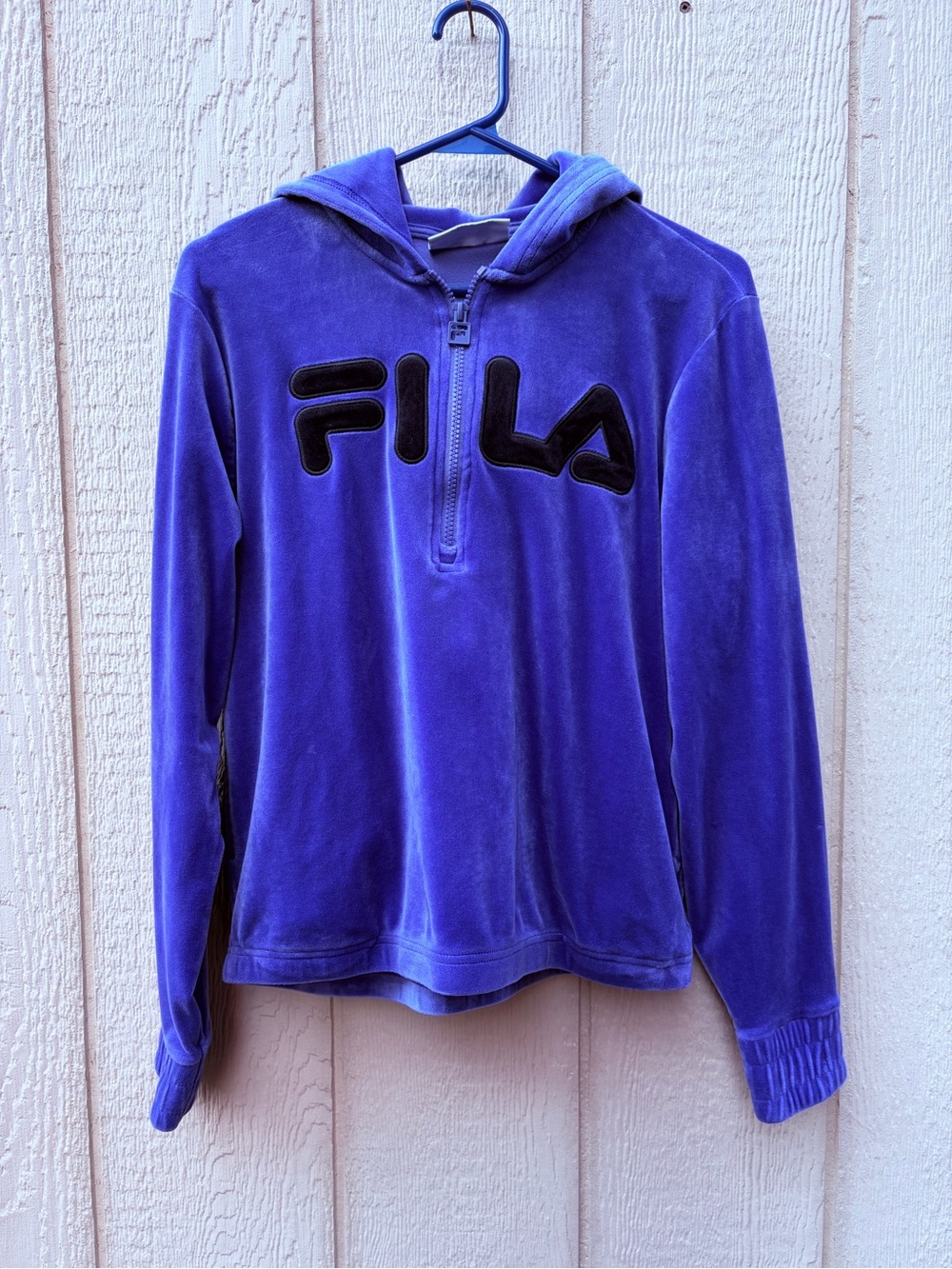 Fila Velour Quarter Zip Hoodie with Black Logo